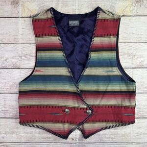 Vintage RoughRider Circle T Vest Womens M/L SouthWestern Striped Concho Button